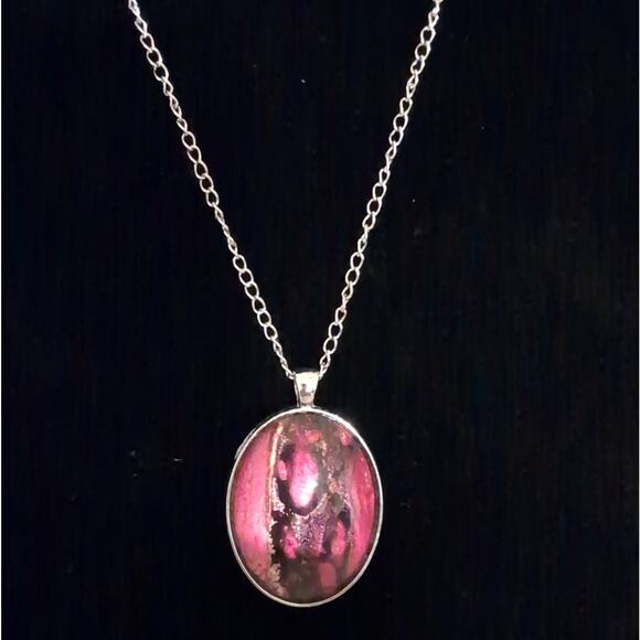 Cote' Design Studio Handmade Pendant Abstract Fluid Art Oval Colorful 1.5" - Picture 2 of 4